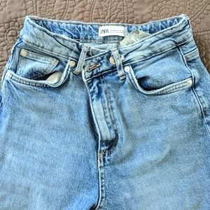 Zara cross waist asymmetrical straight leg 90s jeans